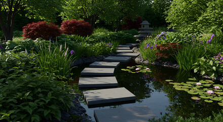 japanese garden with pond