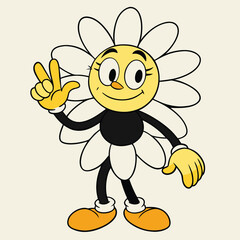 Cartoon Daisy Flower Character Making Peace Sign	
