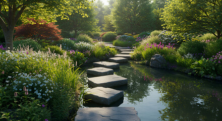 japanese garden with pond