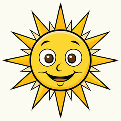 Happy Cartoon Sun with Smiling Face Shining Brightly	