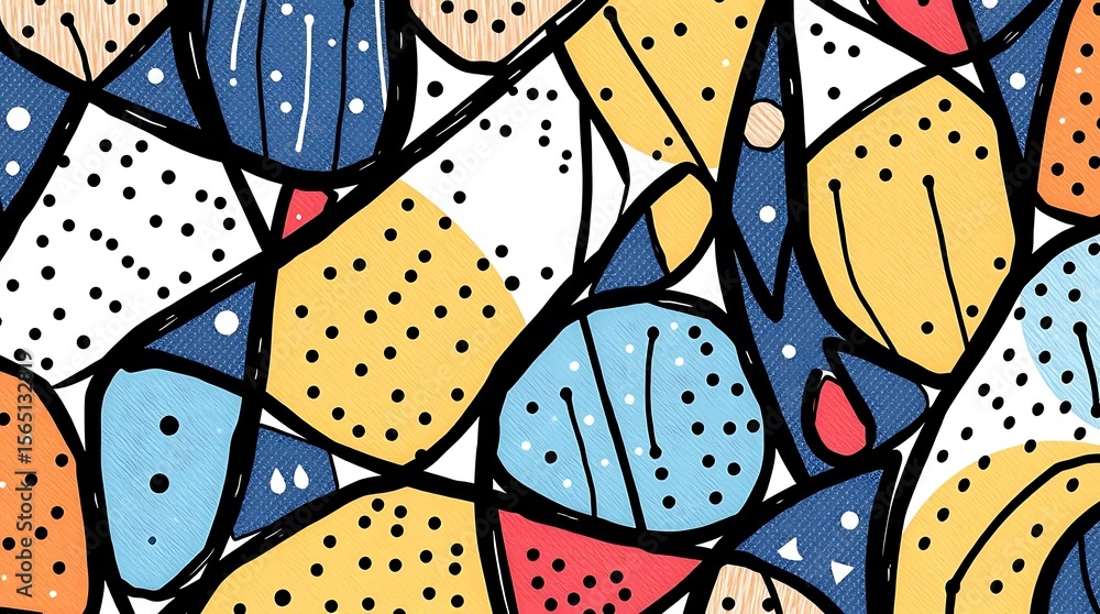 Poster geometric mosaic background with playful shapes and vibrant color schemes