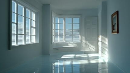 Obraz premium Bright and Inviting Room with Large Window and Beautiful Picture on Wall Creating a Cozy Atmosphere