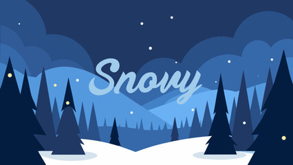 Fototapeta premium A captivating vector illustration of a winter night landscape with snow-covered trees and a cozy village scene, perfect for a Christmas or New Year's holiday card