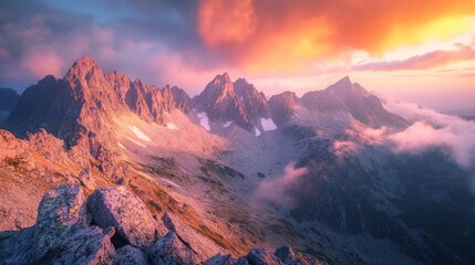 Majestic Sunset over the Mountain Peaks