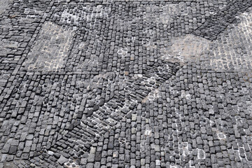 Empty Car Park with Rugged Stone Cobbles and Setts 