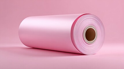 Vibrant Pink Colored Paper Roll on Soft Pink Background Creating a Playful and Aesthetic Visual Delight