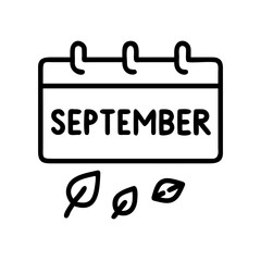 Calendar icon with "September" and falling leaves, transparent background