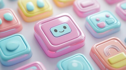 Colorful Pastel Icons with Smiley Face for Digital Design Use