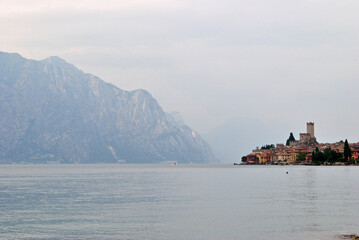 View of Lake Garda with Mountains and Town of Malcesine