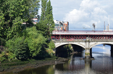 Trees Old Bridges over the River Clyde reflected in Still Waters 