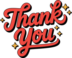 Red and black thank you bold script with sparkles for modern business card or promotional label layout  