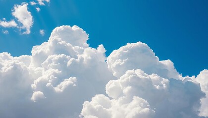 Intricate detail of fluffy white cumulus clouds against a vibrant blue sky,   day, clouds