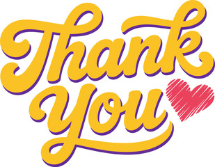 Golden script thank you with chunky letters and pink brush heart for joyful event card or tag design  