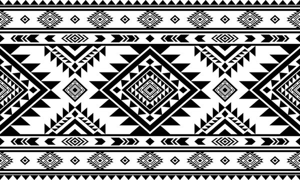 Southwest Native seamless pattern ethnic tribal Aztec geometric Navajo Native American fabric black and white design vector for textile print