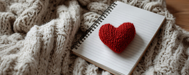 Cozy Winter Feelings A Red Heart on a Knitted Blanket
