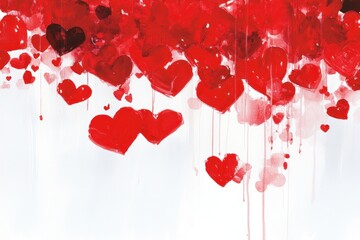 Abstract Red Heart Cascade on White, Expressive Brushstrokes, Valentine's Day Art