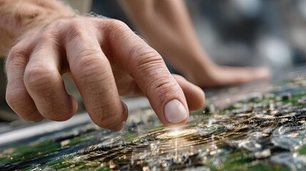 Focused engineer engages with advanced digital systems showcasing detailed maps and data in a high-tech environment