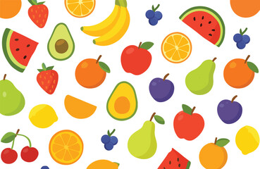 Fruit Pattern Illustration Colorful Seamless Background with Assorted Fruits for Summer Designs, Healthy Food Themes, and Fresh Organic Decor Food Pattern Texture