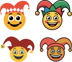 Colorful Jester Faces and Expressions with Smiles