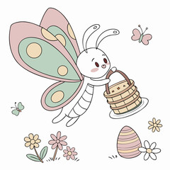 A Dreamy Watercolor butterfly with balancing a stack of pancakes in a Easter theme – Spring Bloom palette SVG illustration