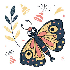 Creative SVG: Mischievous Watercolor butterfly with with a giant leaf in a Midnight Sparkle colored New Year celebration theme