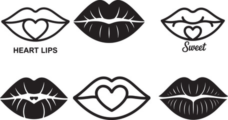 Black and White Lips with Heart and Sweet Designs