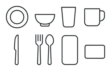 Homeware linear icons set – kitchen tools and dining essentials collection