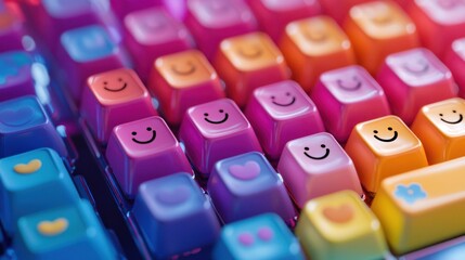Colorful Keyboard with Playful Smile Emoji Keycaps in Focus