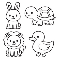 Cute Outline Cartoon Animals for Kids Coloring Book