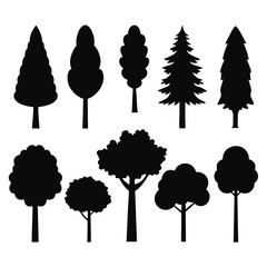 Fototapeta premium Collection of Black and White Tree Silhouettes Diverse Shapes and Styles for Design Projects