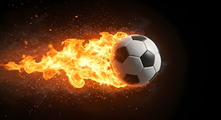 Naklejka premium Fiery Soccer Ball in Motion on Black Background - Sports Action Concept