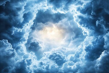 Ethereal Sky Portal: Dramatic Clouds Framing Radiant Light, Celestial Dreamscape
