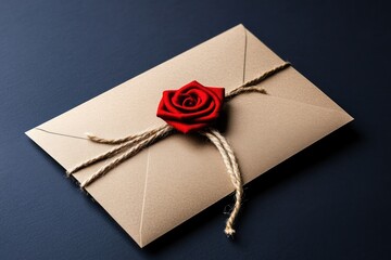 Romantic Envelope Sealed with Red Rose Wax Seal, Tied with Twine.