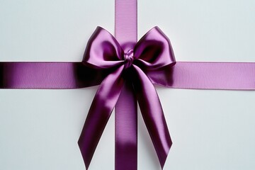 Elegant Purple Satin Ribbon Bow on a Crisp White Background