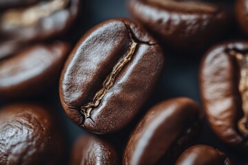 Coffee beans. Coffee beans close-up. Cocoa beans on dark background