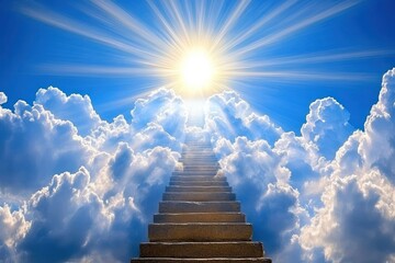 Ascending Stairway to Heaven: Radiant Sunlight and Heavenly Clouds