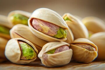 Pistachios close-up. Pistachio nuts in shell. Healthy snack