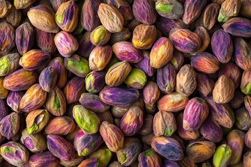 Pistachios peeled. Pistachio nuts top view. Healthy snack