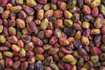 Pistachios peeled. Pistachio nuts top view. Healthy snack