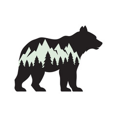Bear With Mountain Inside Silhouette