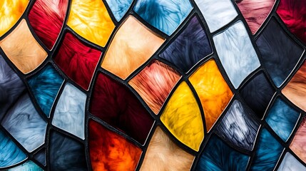 Colorful abstract stained glass composition with decorative texture and vivid hues depicting a mosaic design for background or graphic design.