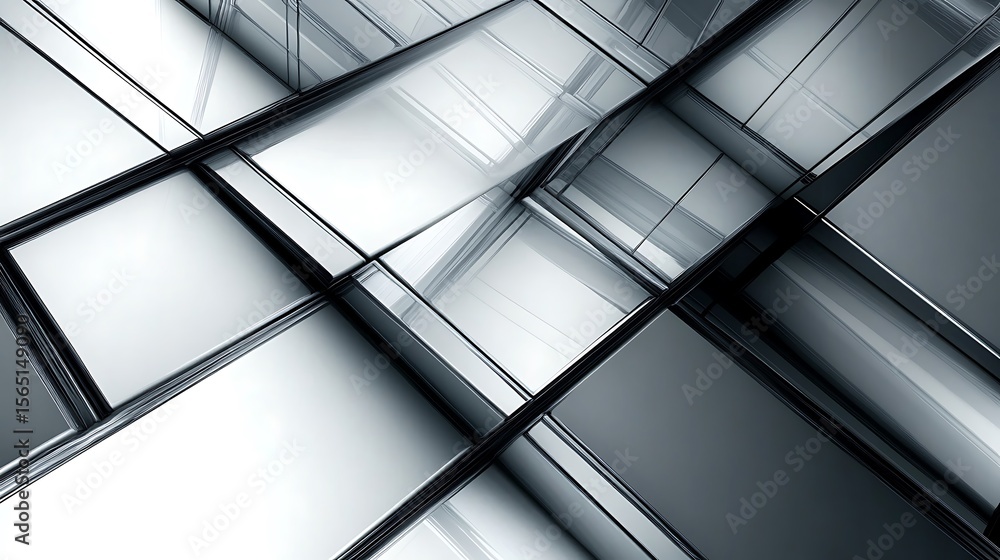 Poster abstract architectural design showcasing a modern geometric pattern with reflective glass panels and