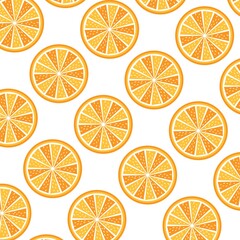 Seamless pattern illustration of orange fruit slices in flat design style. cartoon doodle style for fabric, picture label, wallpaper, banner, poster.