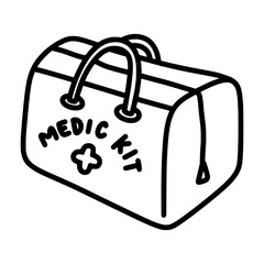 Hand-Drawn Medical Kit Doodle Vector &ndash; Emergency First Aid Box Sketch in Black and White