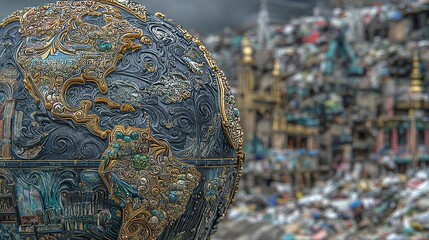 Obraz premium A globe fashioned from single-use plastics serves as a visual representation of the environmental harm and waste crisis it causes