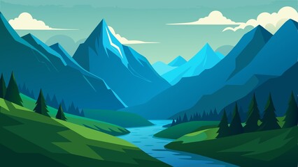 Photo of a picturesque mountain landscape with a river and lush greenery