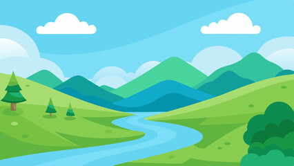 Obraz premium Photo of a winding river flows through a lush green valley with mountains