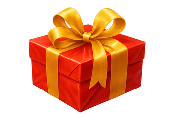 Obraz premium Golden ribbon adorning vibrant red gift box against transparent backdrop, symbolizing celebration, festivity, special moments