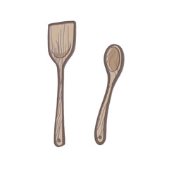 Wooden Cooking Utensils with Spatula and Spoon Illustration