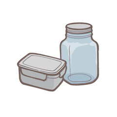 Plastic Food Container and Transparent Glass Storage Jar